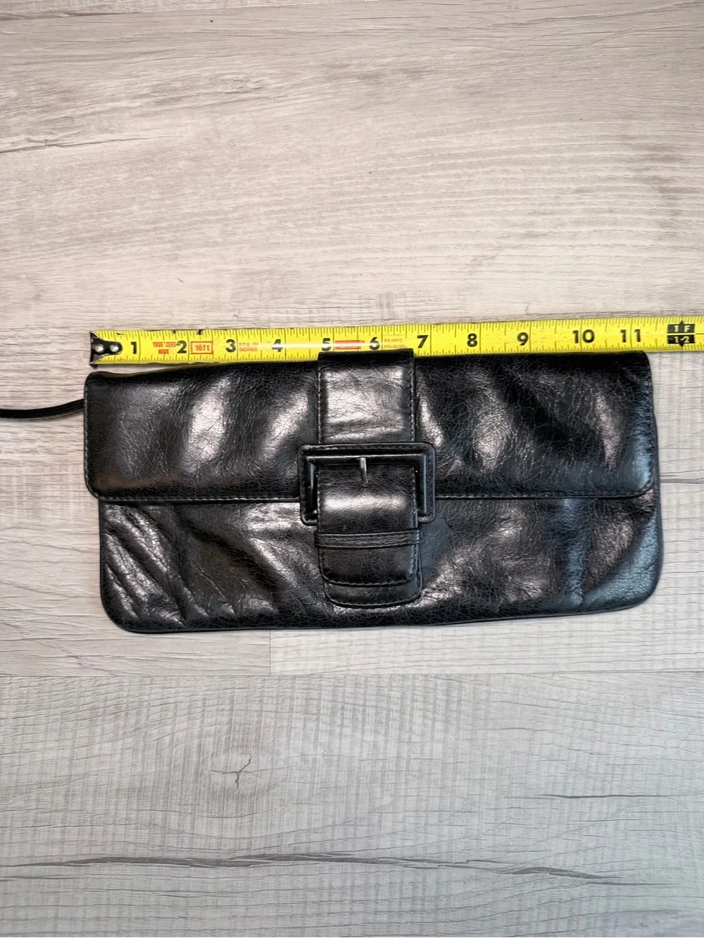 HOBO International Black Leather Clutch Wristlet Buckle Purse